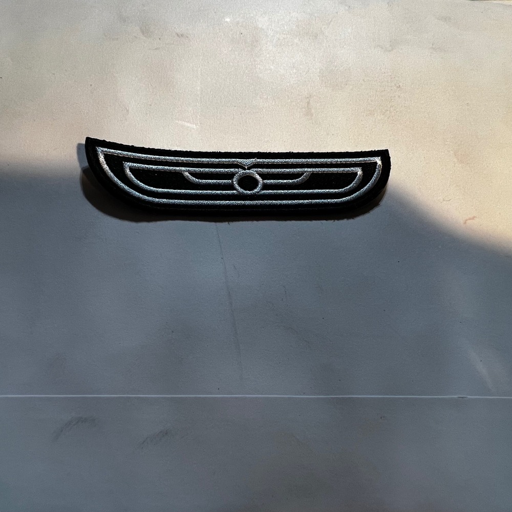 Small Embroidered Patch Black Silver Wing Visor Geometric Sci-Fi DIY